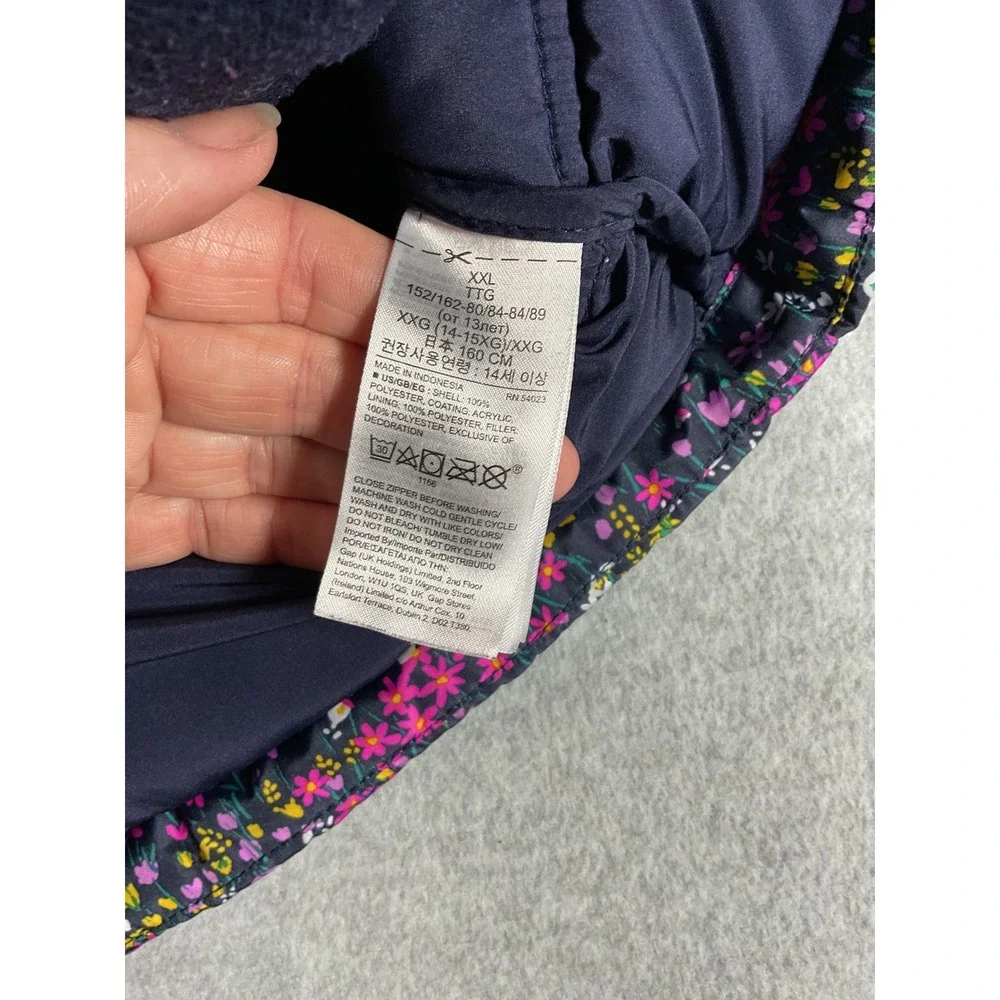 Gap Kids ColdControl Puffer Vest XXL 14-16 Navy Pink Floral Quilted Vest 2239
